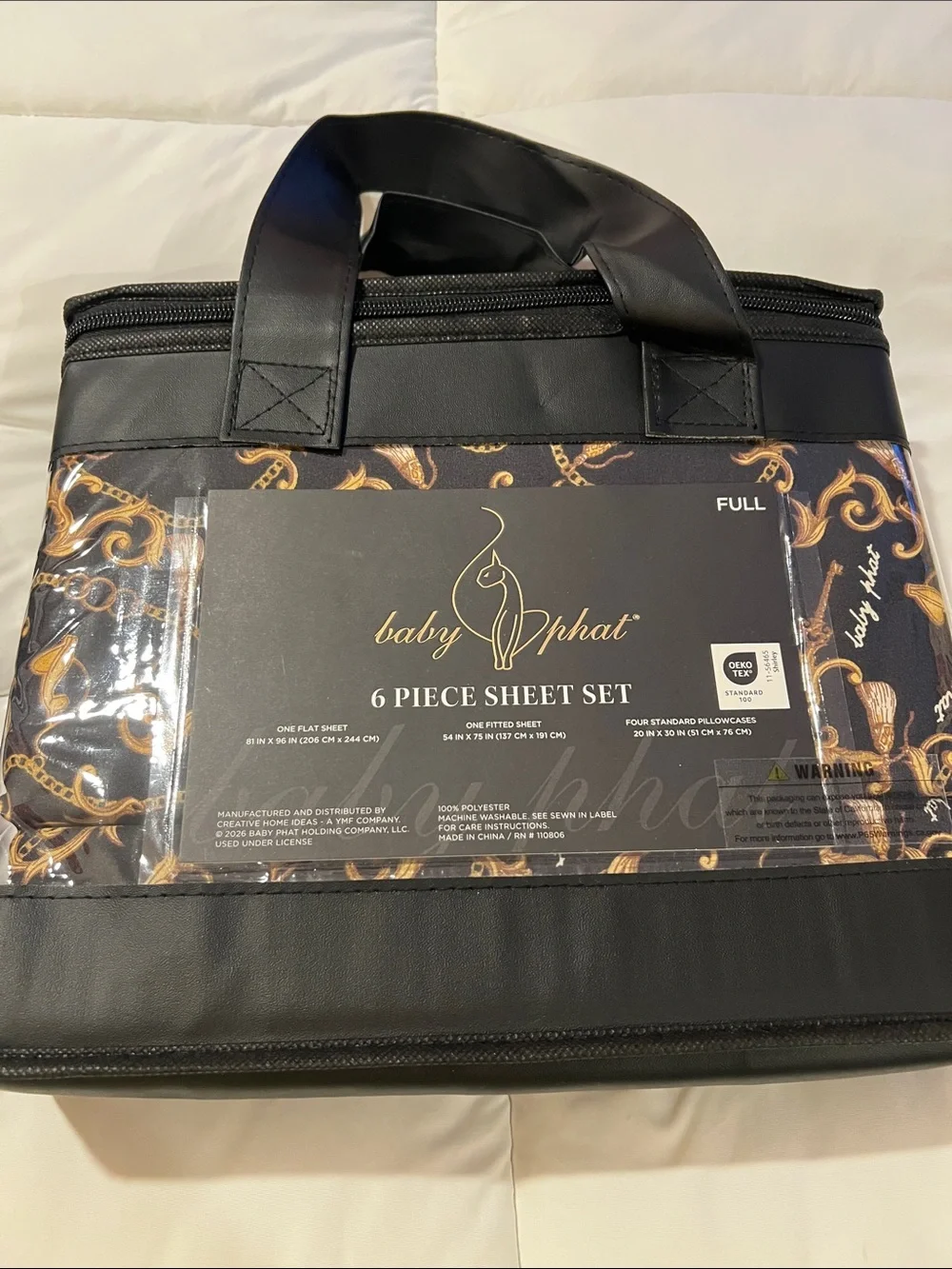 Baby Phat Black and Gold full 6-piece sheet set